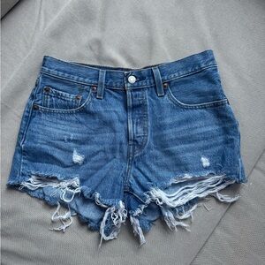 Levi’s Blue Denim Distressed Women Shorts